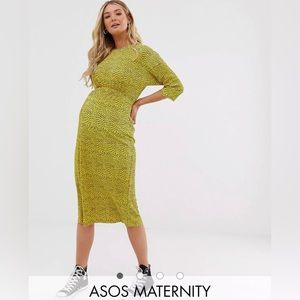 ASOS DESIGN Maternity plisse midi dress with elasticated waist in polka dot